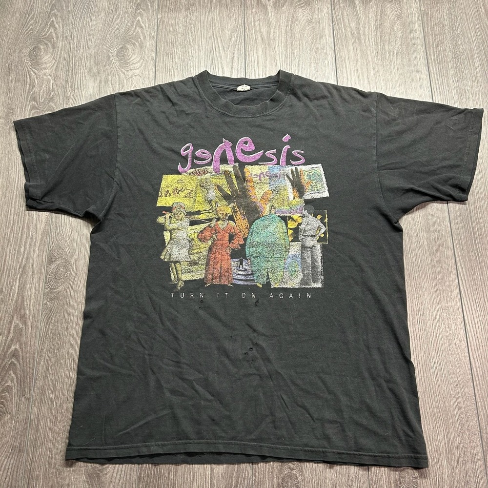 Genesis Turn It On Again 2007 Tour T-Shirt Mens XL Black Anvil Rock Band Graphic
